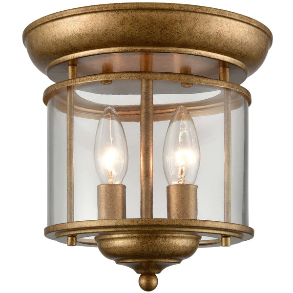 Antique Brass Flush Mount Ceiling Light 2-Light Glass Ceiling Light Fixture